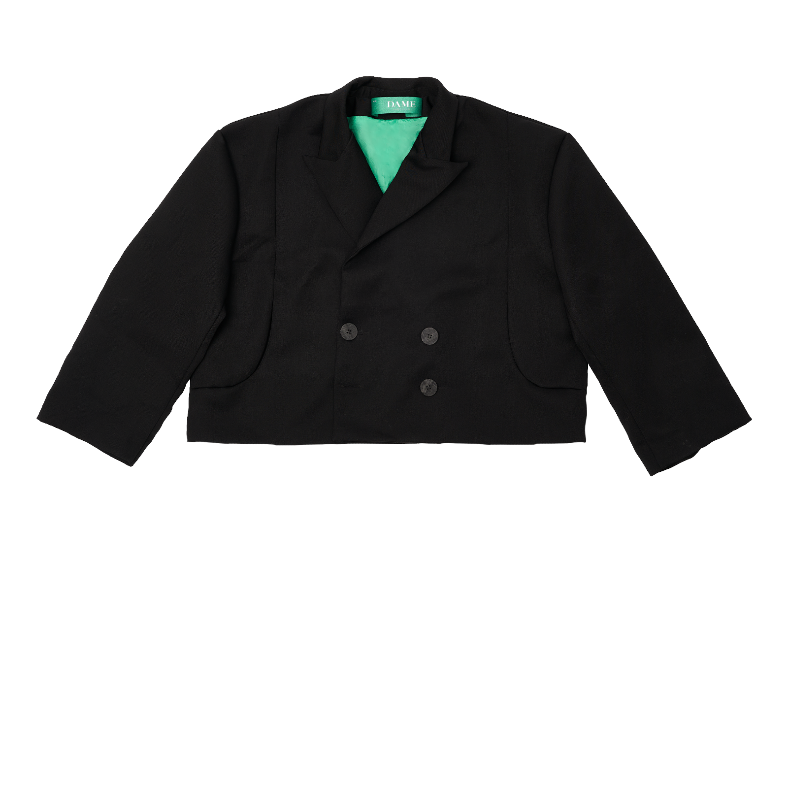 Blazer negro cruzado de corte crop con solapa de pico