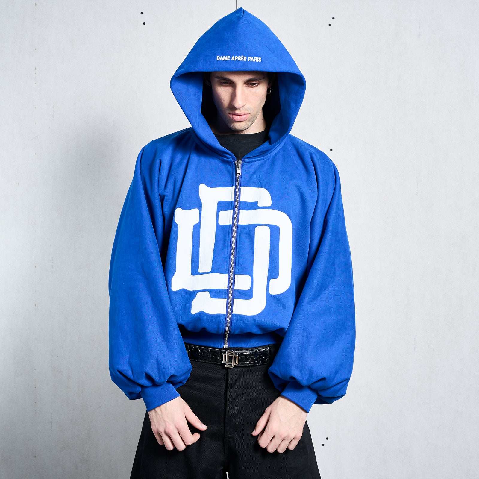 BLUE MONOGRAM ZIPPER